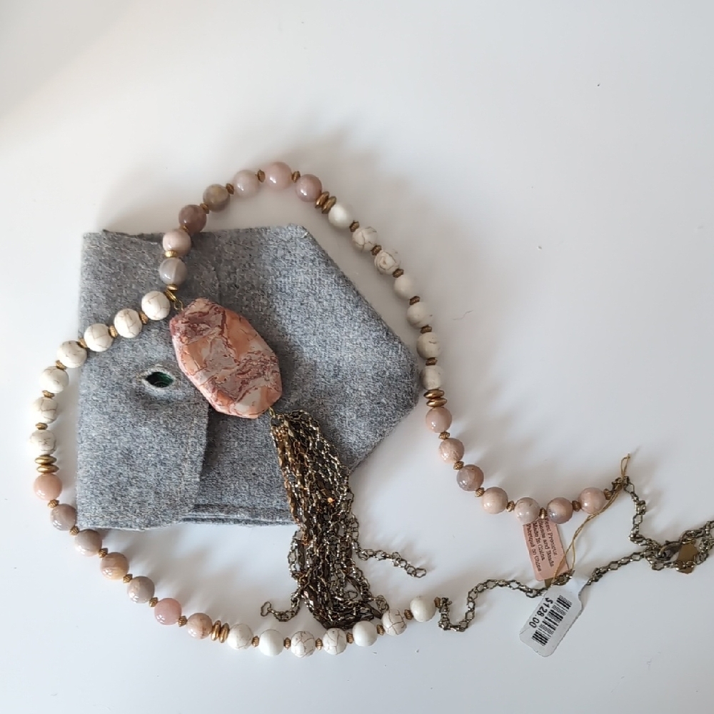 Anthropologie Pink and Cream Beaded Necklace